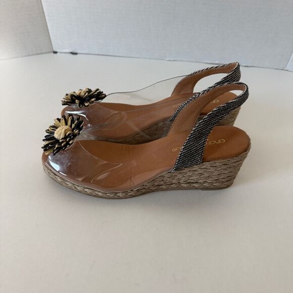 André Assous Aspen Clear Slingback Flower Espadrille Wedge Sandals Size 8.5 - Picture 4 of 7